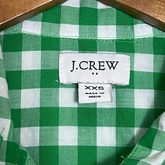 J. Crew Green Gingham Women's Top XXS Tie Neck Smocked Cotton Woven Casual Chic - Picture 6 of 16
